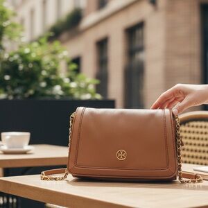 Tory Burch Brown Leather Crossbody Bag with Gold Chain